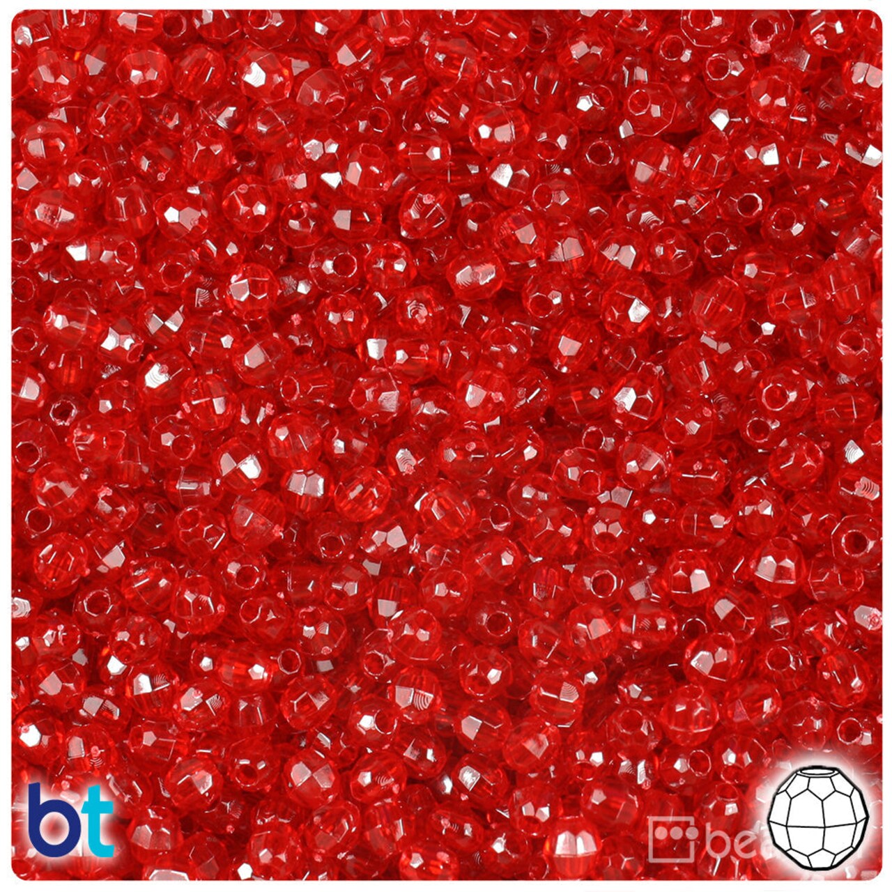 BeadTin Dark Ruby Transparent 4mm Faceted Round Plastic Craft Beads (1350pcs)